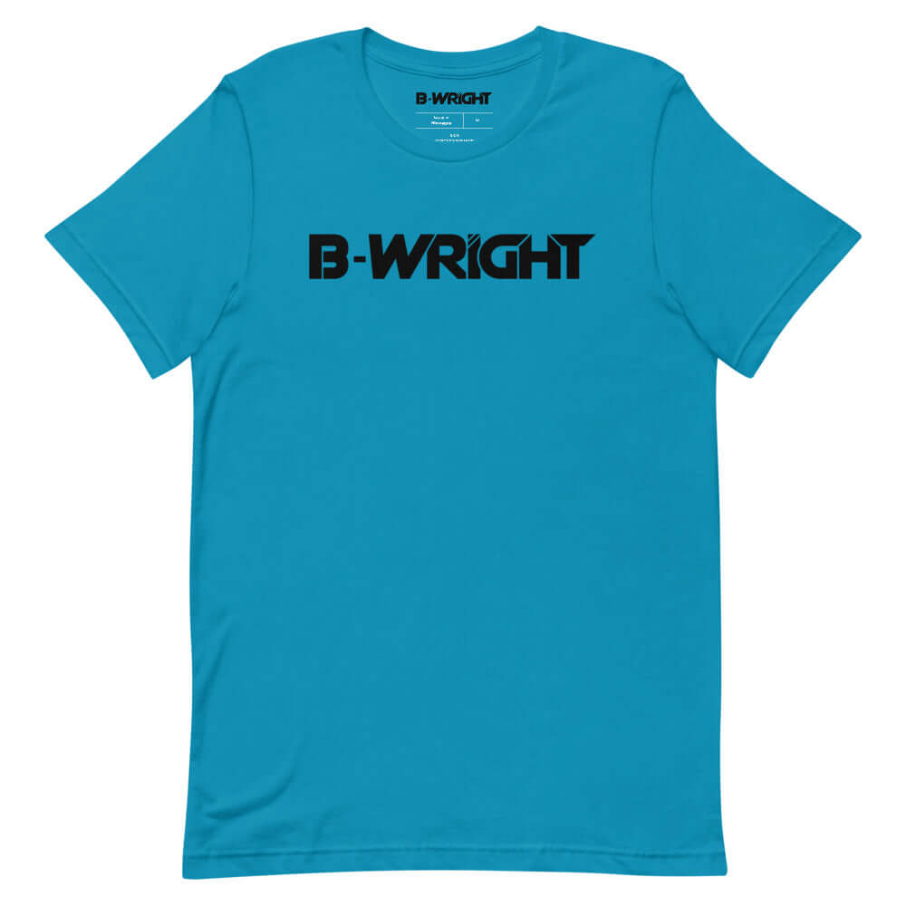 B-Wright Unisex Black Logo T Shirt Aqua Blue