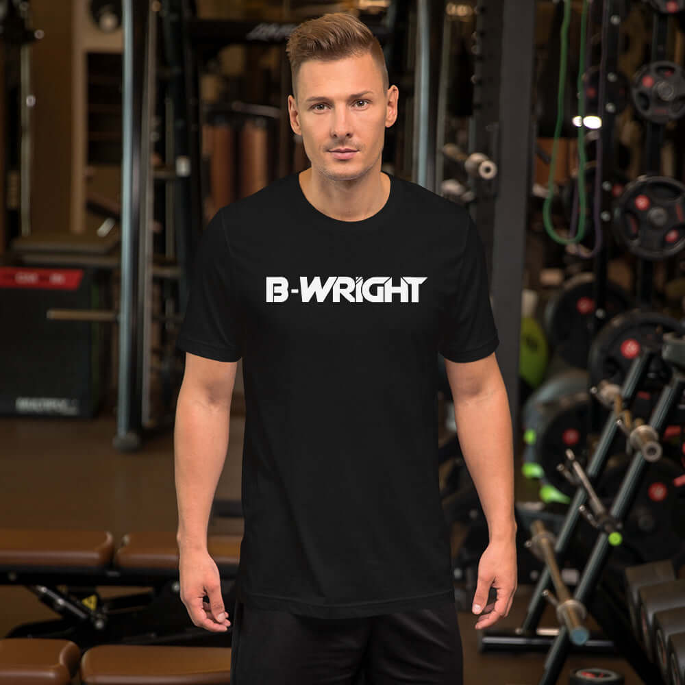 B-Wright Unisex White Logo T Shirt Black Model