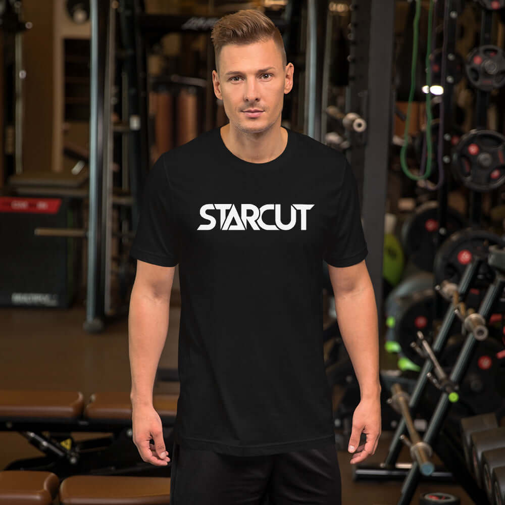 Starcut Unisex White Logo T Shirt Black Model