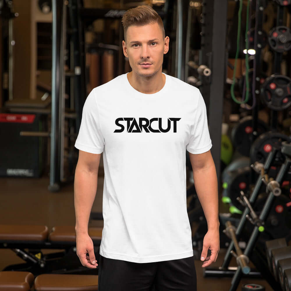 Starcut Unisex Black Logo T Shirt White Model